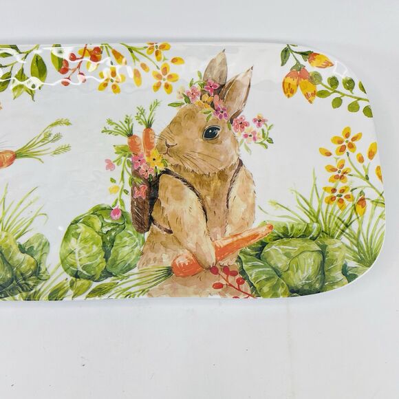 The Prairie Bunny Rabbit Floral MELAMINE Sandwich Apps Tray Rachel Ashwell 14in - Picture 4 of 8